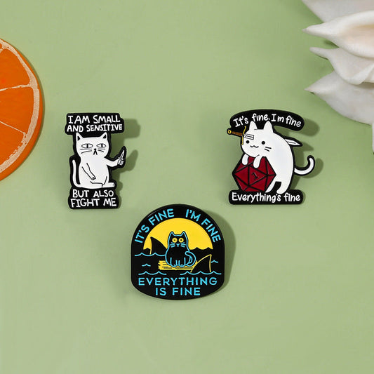 FREE Today: Snarky Cat - I'm Fine - It's Fine - Everything's Fine - D20 Enamel Pin
