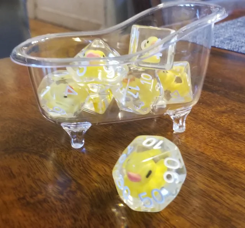 Lucky Ducks in a Row Dice Set (Give away a Mystery Monster D&D RPG Figures Miniatures)