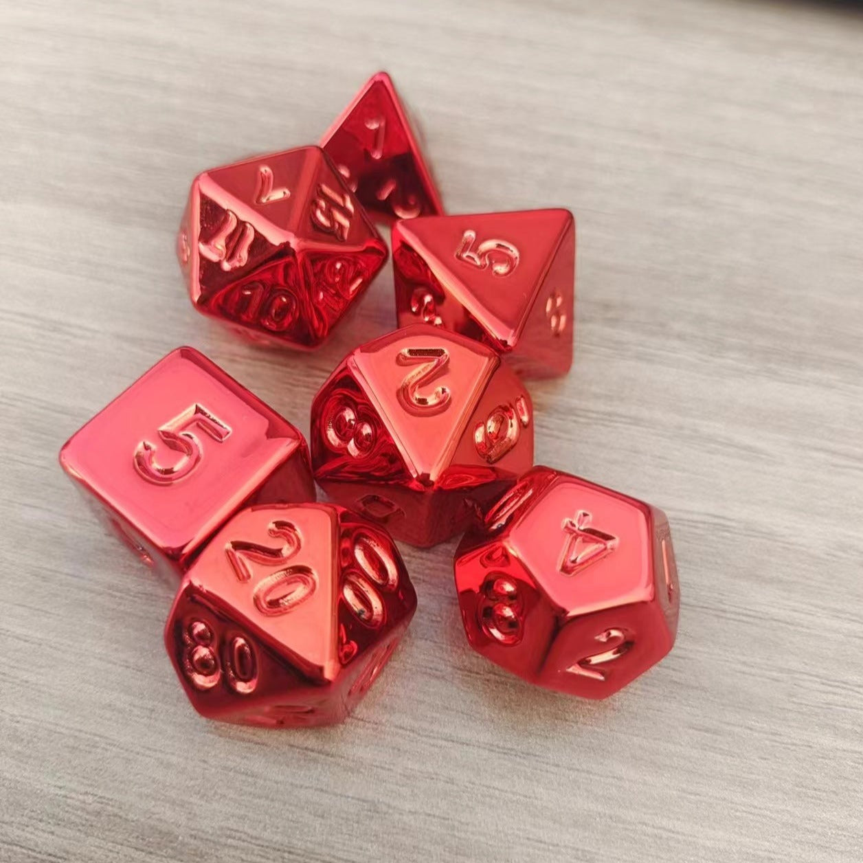 Red Chrome DnD Dice Set (Give away a Mystery Monster D&D RPG Figures Miniatures)
