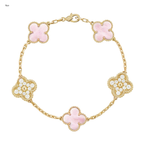 CLOVER DIAMOND BRACELET | GOLD PINK