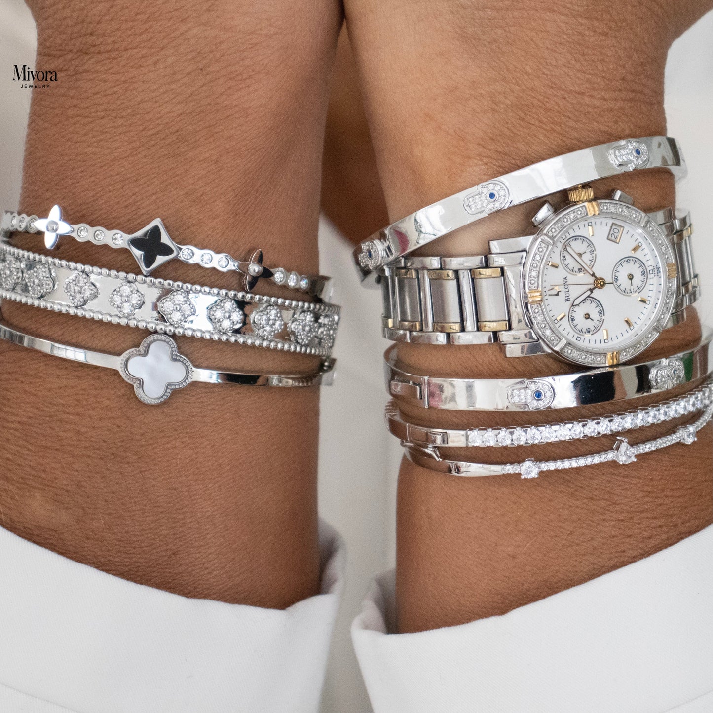 MOTHER OF PEARL CLOVER BANGLE