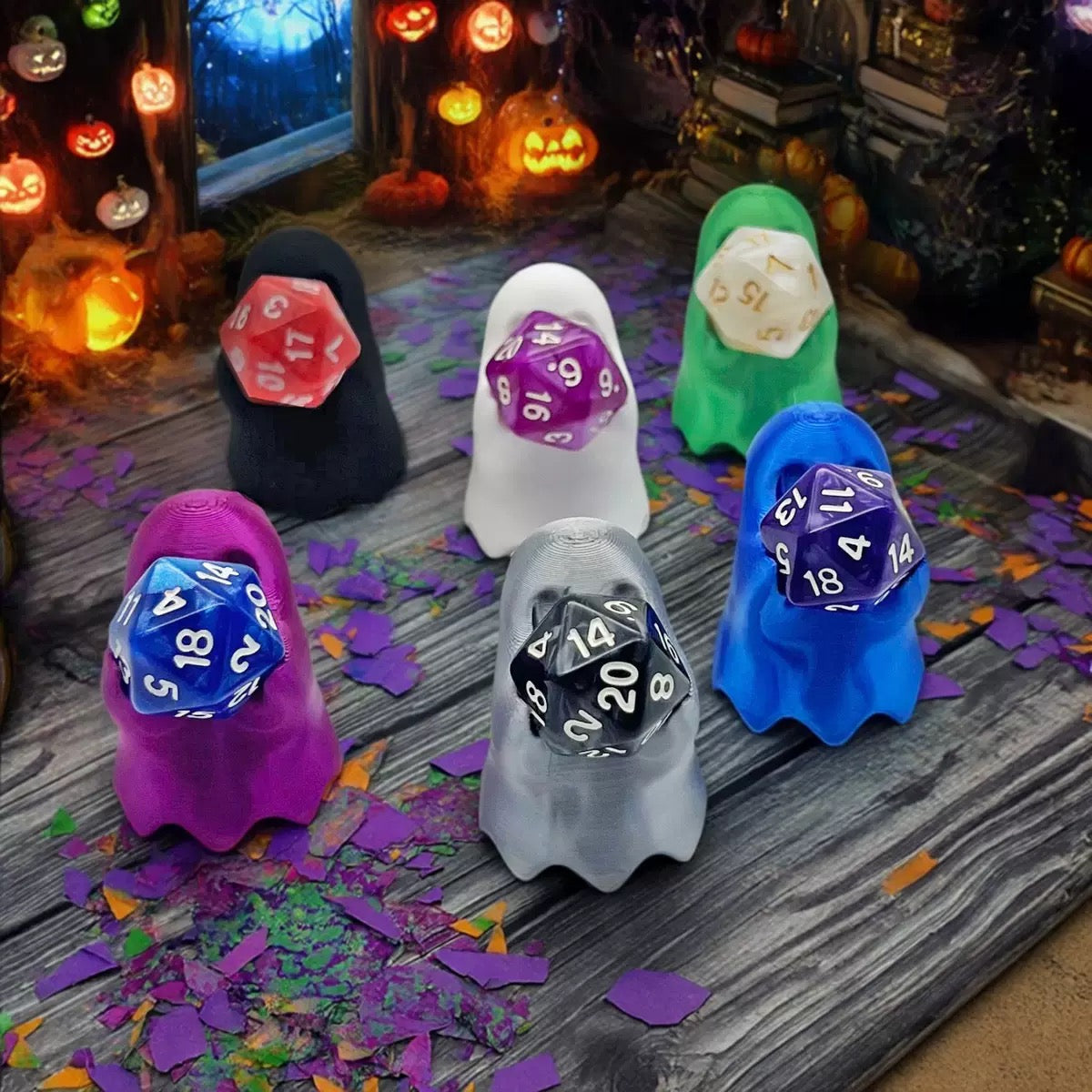 Ghost D20 Dice Guardian + Mystery D20 (Random Color)