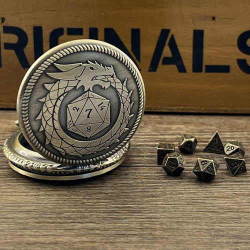 Pocket Watch & Mini Metal Polyhedral Dice Set