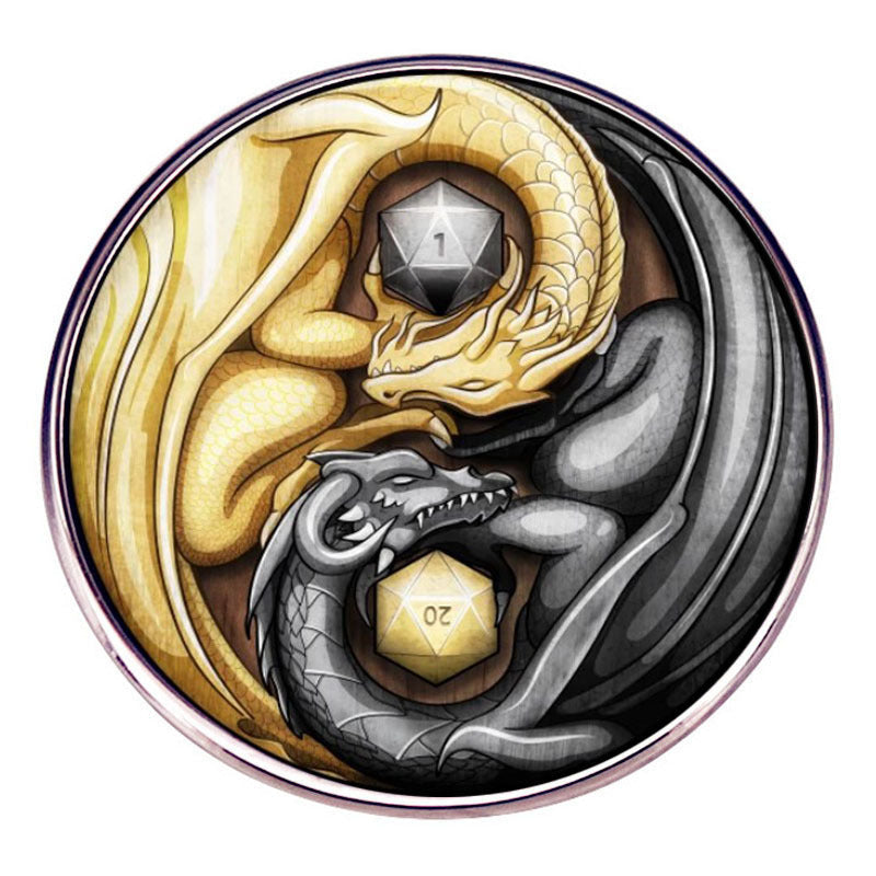 Dungeons and Dragons Brooch Dice Game Yin Yang Balance Dragon Pin