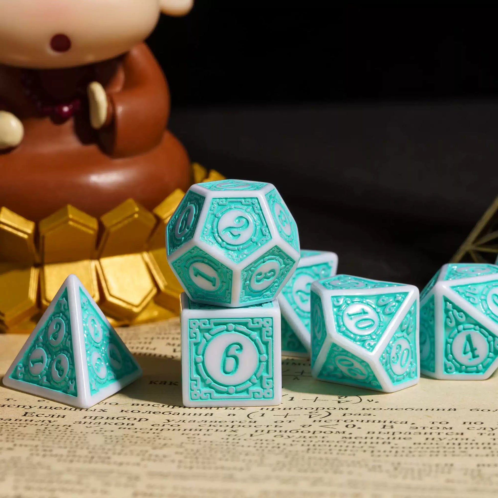 FREE Today: White & Teal Magic Flame Dice Set