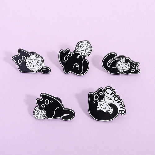 Black Cat D20 Enamel Pin