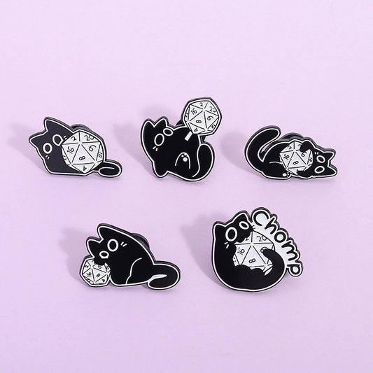 Black Cat D20 Enamel Pin
