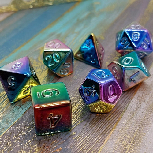 Liquid Metal DnD Dice Set (Give away a Mystery Monster D&D RPG Figures Miniatures)