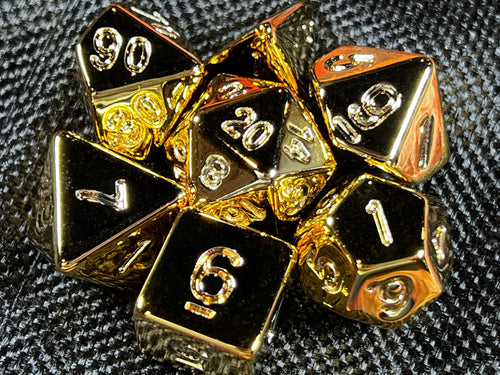 Gold Chrome DnD Dice Set (Give away a Mystery Monster D&D RPG Figures Miniatures)