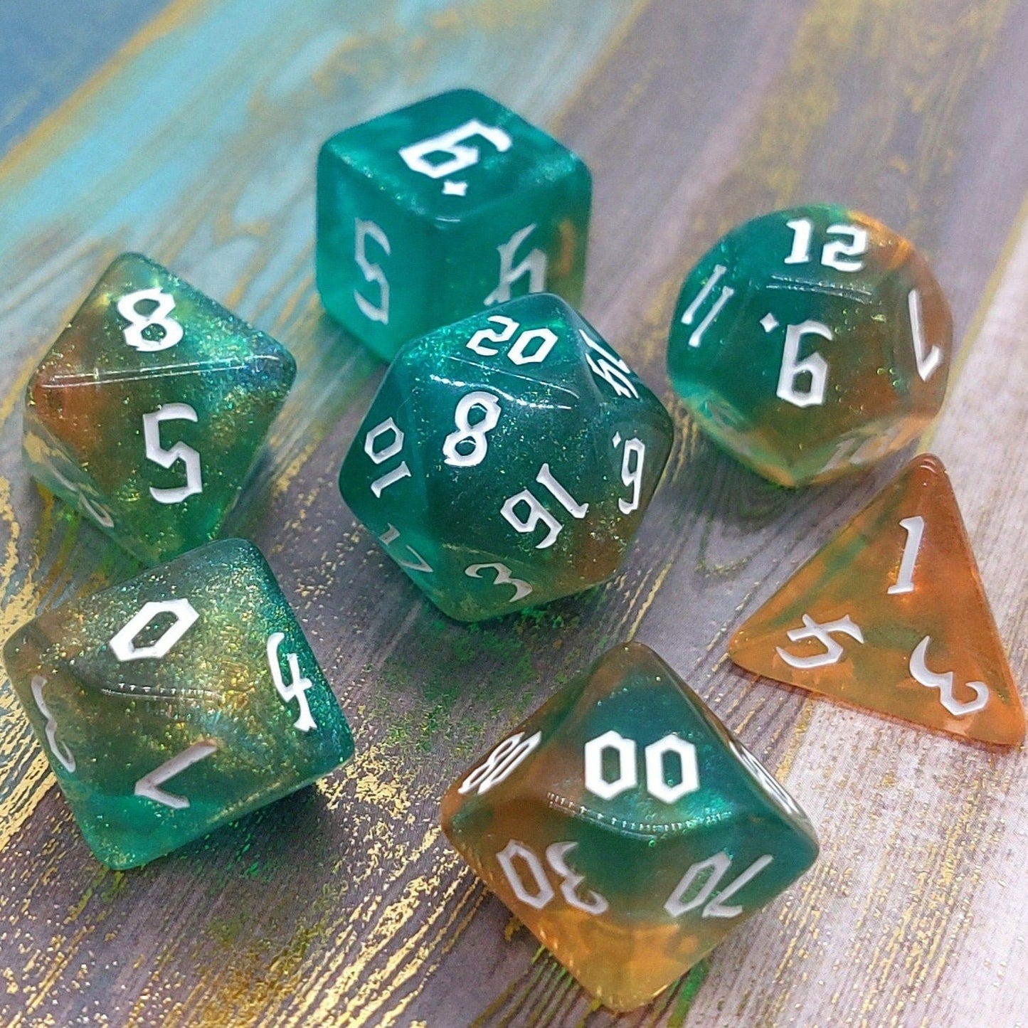 FREE Today: Geyser Bolt DnD Dice Set,Marbled blue and orange glitter